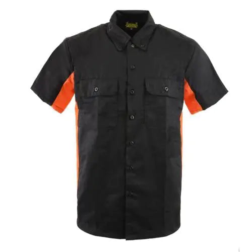 Biker Clothing Co. MDM11676 Men’s Black and Orange Short Sleeve Mechanic Shirt - 4X-Large