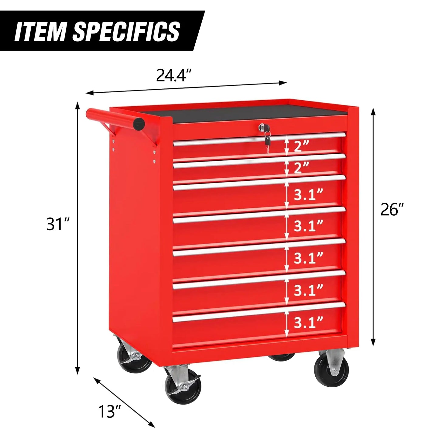 Rolling Tool Chest With 7 Drawer Tool Box With Wheels Multifunctional Tool Cart Mechanic Tool Storage Cabinet For Garage, Warehouse, Workshop, Repair Shop