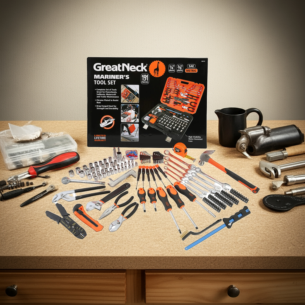 GreatNeck MS191 191-Piece Tool Kit Boat Accessories Marine Tools Set Rust Resistant Hand Tools Water Resistant Storage Case