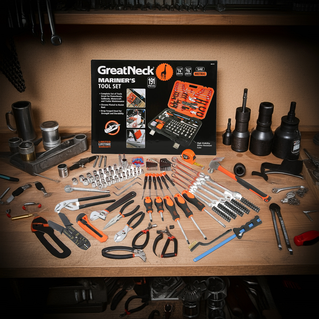 GreatNeck MS191 191-Piece Tool Kit Boat Accessories Marine Tools Set Rust Resistant Hand Tools Water Resistant Storage Case